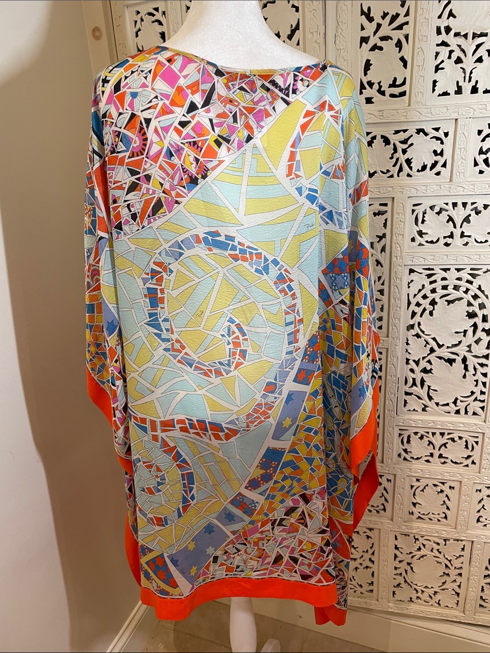 Emilio Pucci Multicolor Mosaic-Print Silk tunic top / bathing suits cover up - Picture 4 of 6